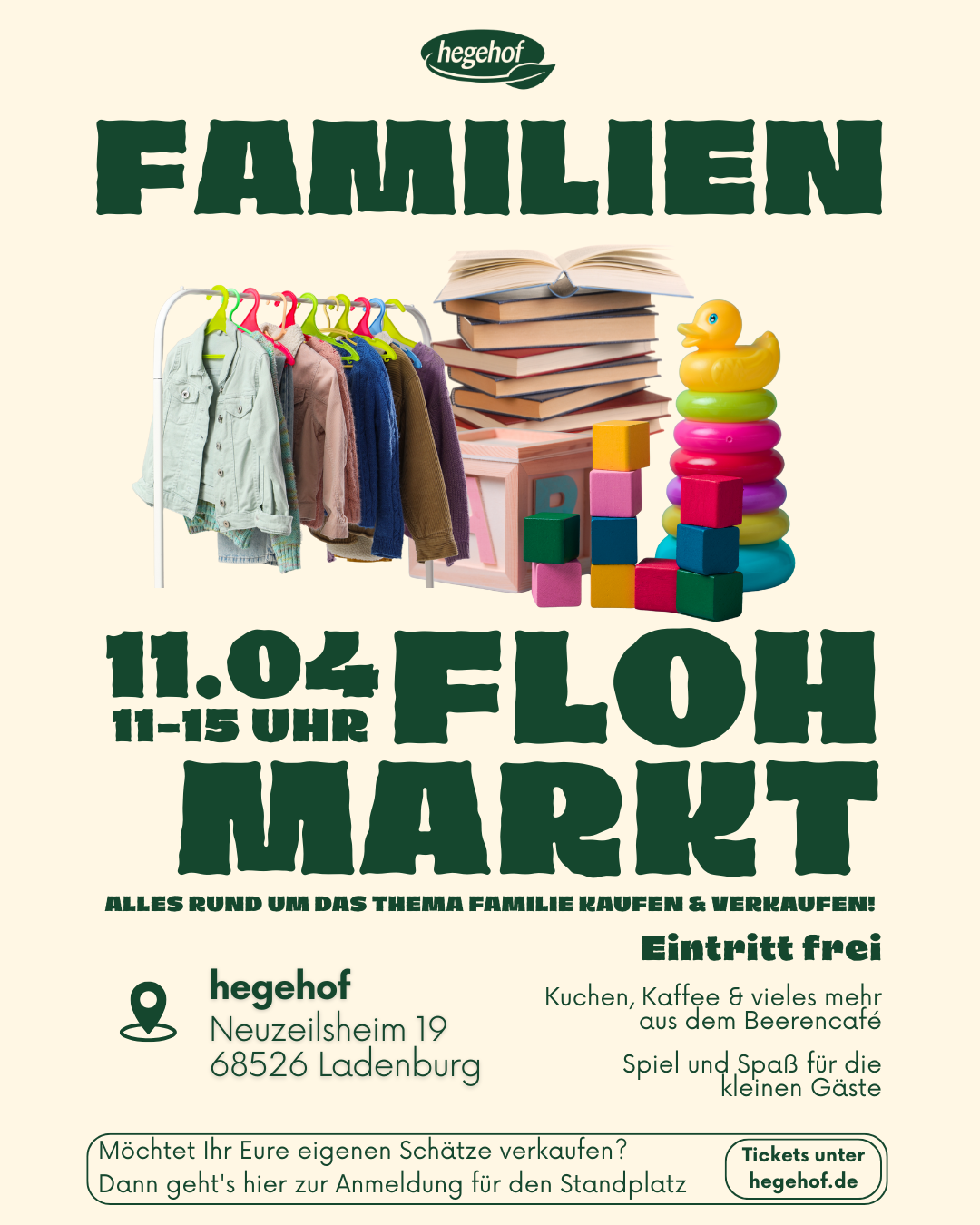 Ticket für Privataussteller beim Familienflohmarkt auf dem hegehof 11.04
